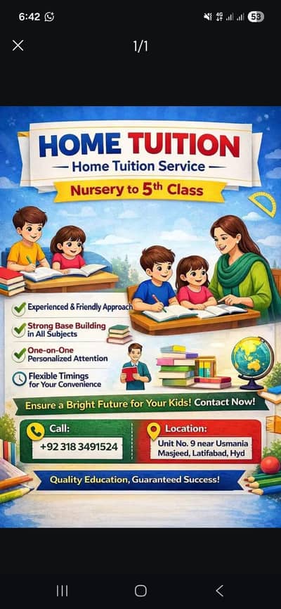 HOME Tution Available nerssery to 5th class