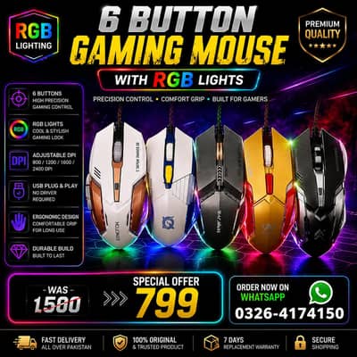 6 button gaming mouse with rgb lights for gaming