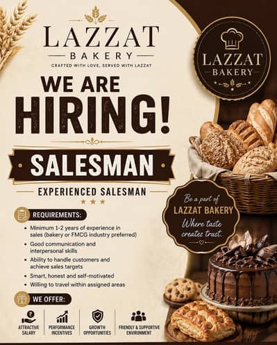 Professional bakery salesman required