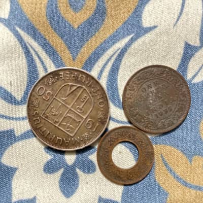 3 Vintage Antique Coins – British India & Mauritius