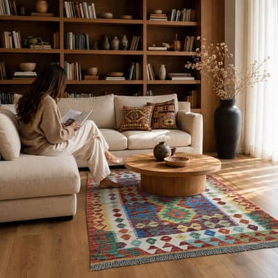 Handmade 3 x 5 ft Kilim Rug – 155 x 105 cm - Natural Vegetable Dyed