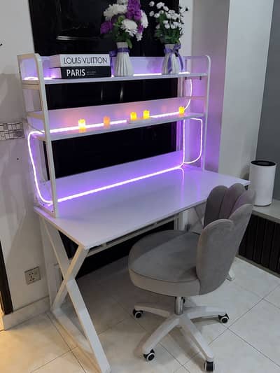 Gaming Table with Chair Set with LED Strip Lights