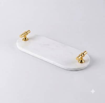 White Marble Tray with Golden Handles | Luxury Home Decor