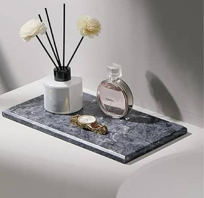 Premium Grey Marble Tray | Elegant Home & Vanity Decor