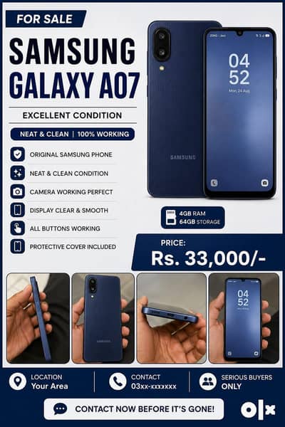 Samsung Galaxy A07 4GB/64GB – Excellent Condition | 100% Working
