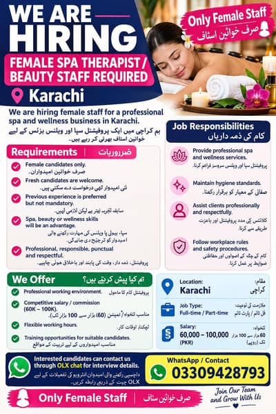 Female Staff Required for Home Spa