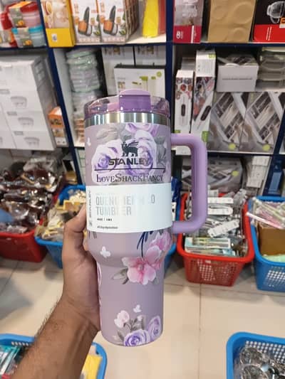 40oz Floral Stainless Steel Tumbler with Handle & Straw – Large Capaci