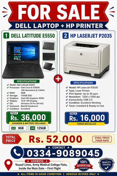 Dell E5550 and HP laserget p2035