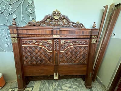 "Pure Wooden Bed Set with Side Table – Excellent Condition"