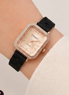 Women’s Square Dial Rose Gold Watch with Black Silicone Strap