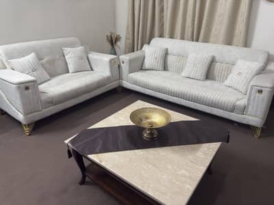 Turkish Fabric Sofa | 7 Seater | White | Excellent Condition