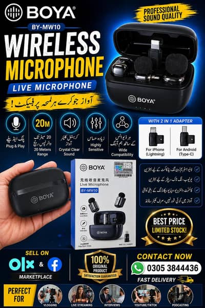 BOYA BY-MW10 Wireless Mic | Dual Mic | 20M Range | iPhone/Android
