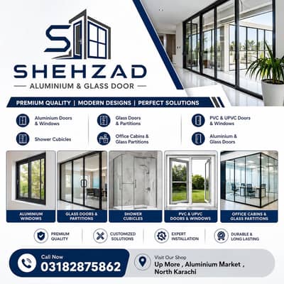 Aluminium Glass and Wood Door Window - Partition Work - Glass Door