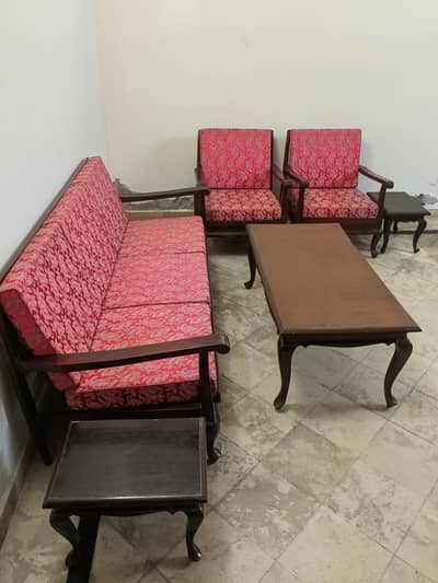 5 Seater Sheesham Wood Sofa & Centre Table Set (Vintage)