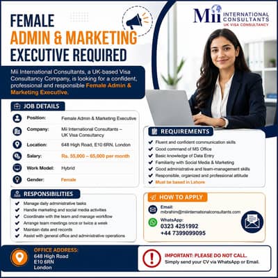 Female Required for Admin and Marketing roles For A Uk  Company
