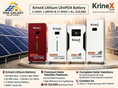 KrineX Lithium LiFePO4 Batteries |5.1KWh, 1.28KWh & 17.4KWh