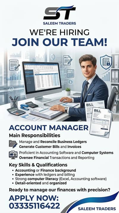 Need a person whi can make bills and manage ledgers