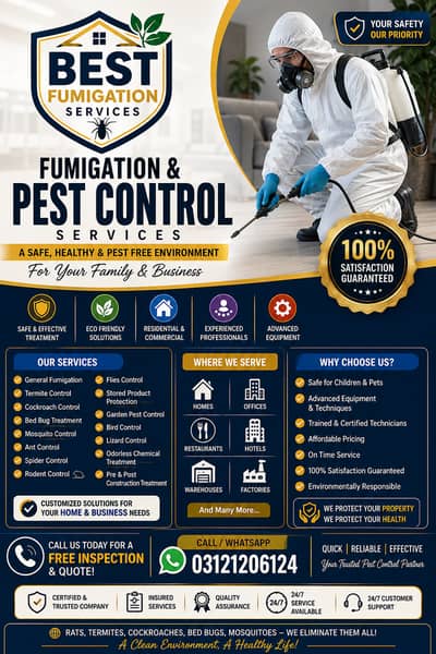 fumigation service/pest control services /termite spray/ Demak Control