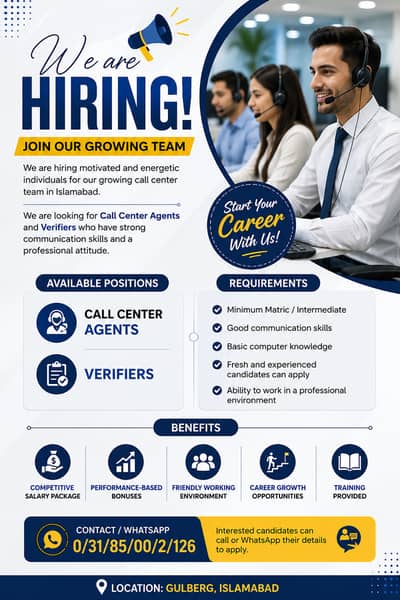 Call Center Agents & Verifiers Required | Jobs | Islamabad