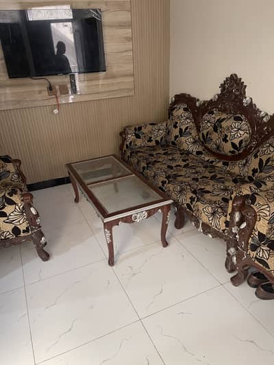 Chinioti Pure Solid Wood 7 Seater Sofa Set + Center Table