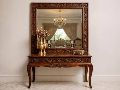 Chinioti Solid Sheesham Wood Console with Full Size Mirror