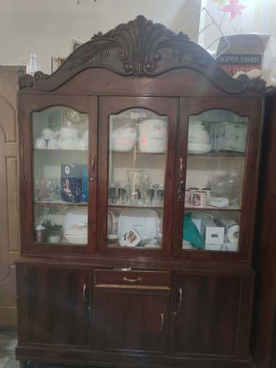 Beautiful Wooden Crockery Cabinet / Showcase – Glass Doors