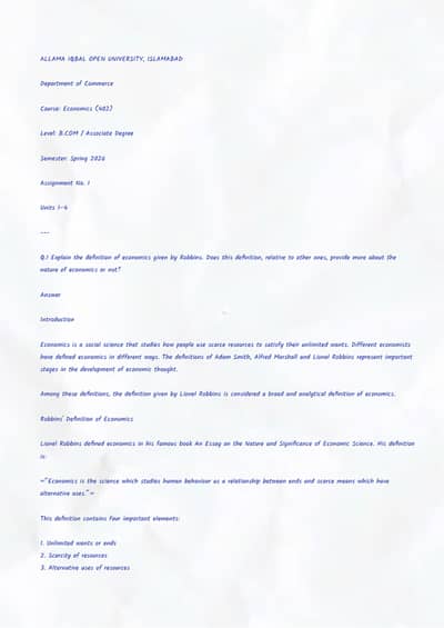 Economics assignment spring (2026)