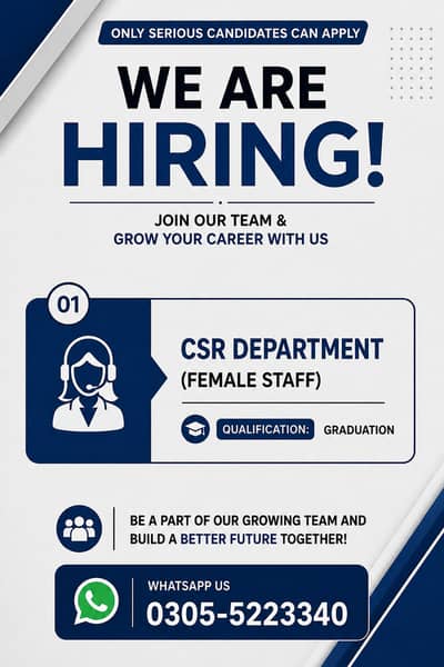 CSR Job Availabale (Female)