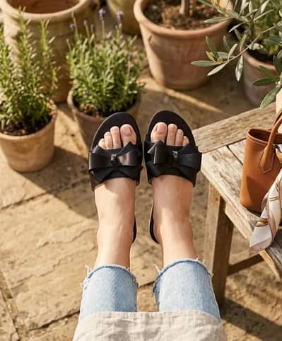Women's Blue and Black Bow Flat Slippers New Arrival