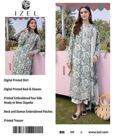 women 3 piece unstitched  printed law suit
