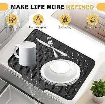Draining Board Mats,Dish Drying Mat for Kitchen Counter,Sloped Silicone Draining Mat for Sink,15.8''*12.6'' Large Sink Drainer Mat for Kitchen Worktops
