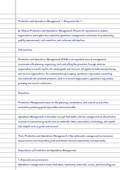 Assignment No. 1 – Production and Operations Management