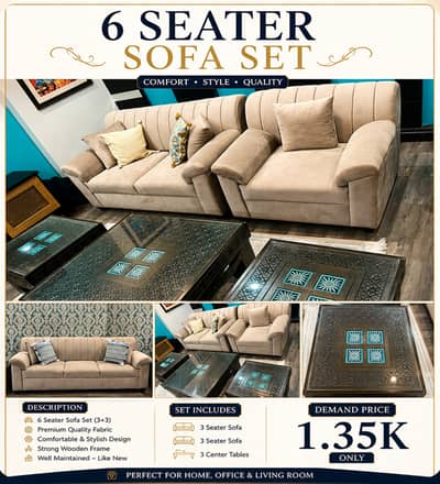 Luxury 3+2+1 Sofa Set with 3 Designer Center Tables – Best Condition
