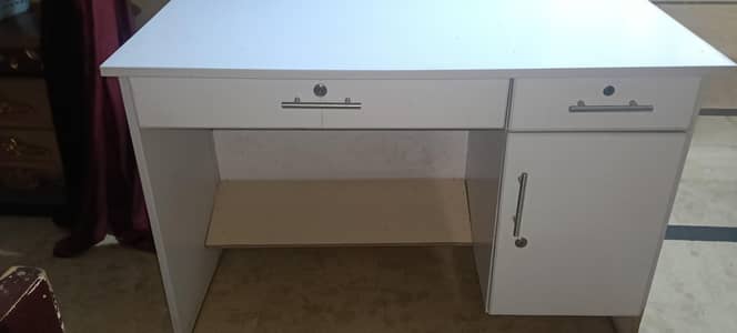 white Study and office Table with three large cabins