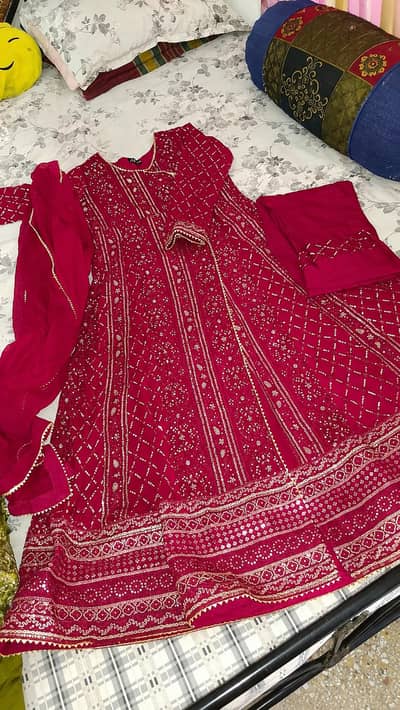 Beautiful Mahroon Embroided Fancy Dress With Dupatta