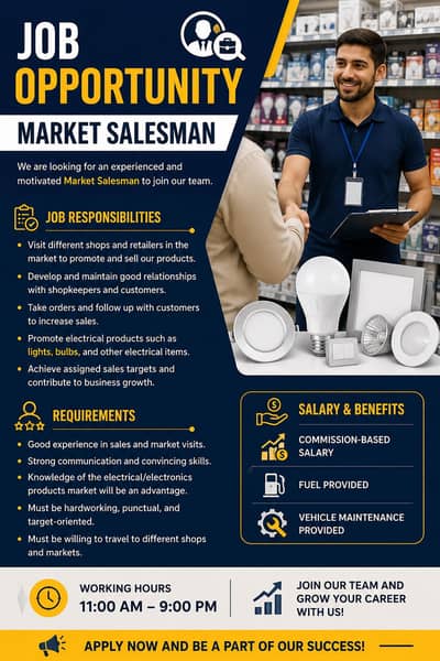 Marketing Salesman | Field Salesman | Sales Jobs | Electrical Products