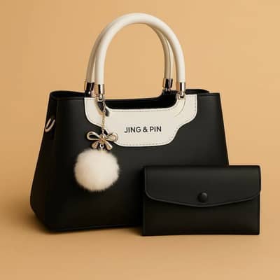 Elegant Navy & Pink Rexine Handbag Set – Bag + Wallet Combo