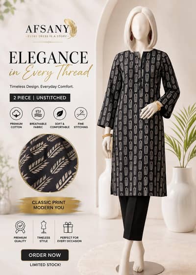Ladies 2-Piece Unstitched Suit – Elegant Traditional Style