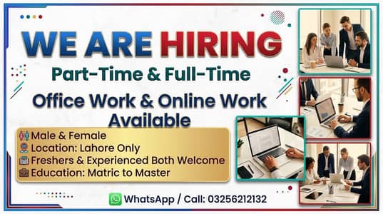 HIRING MALE AND FEMALES STAFF FOR PART TIME WORK AND OFFICE WORK