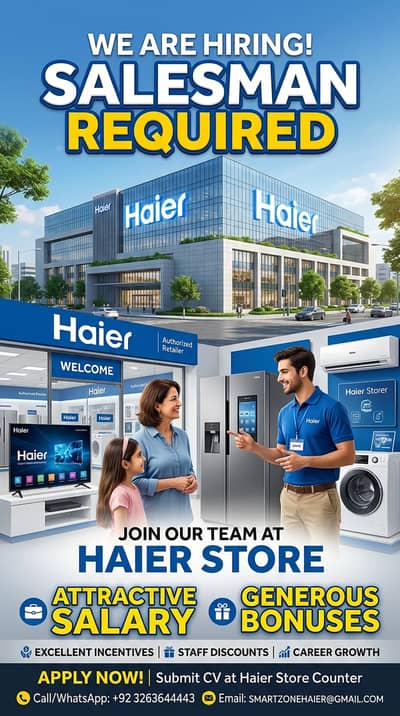 Salesman Required – Haier Store Lahore Attractive Salary + Incentive
