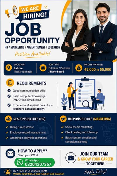Job opportunity (education, marketing, advertisement, HR)