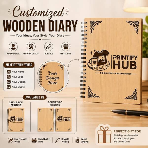 Customized Wooden Diary with Photo, Name or Logo