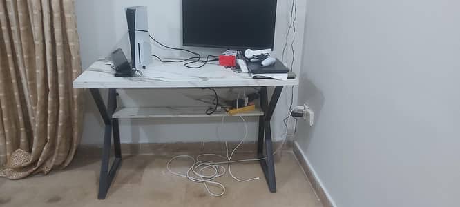 Modern Marble-Top Gaming & Study Desk with Shelf (Excellent Condition)