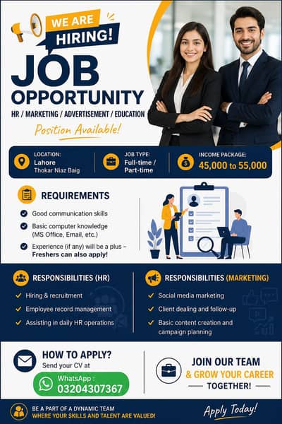 Job opportunity (education, Marketing, Advertisement, Office )
