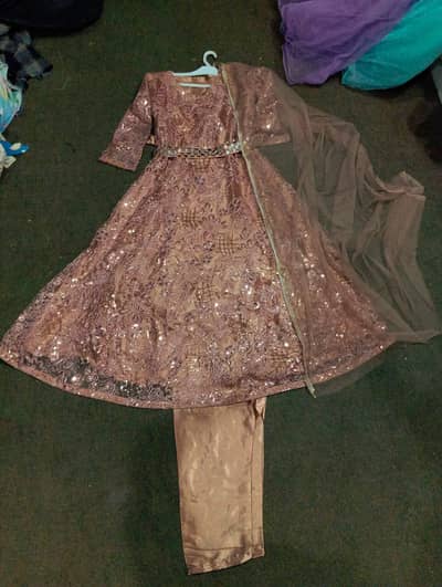 Elegant Heavy Embroidered Maxi Dress - Blush Pink/ Copper