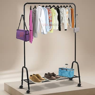 Black Iron Cloth Stand With Shoe Rack
