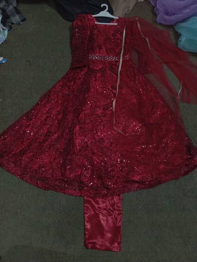 Elegant Heavy Embroidered Red Maxi Dress -