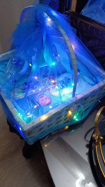 New born baby gift basket with lights