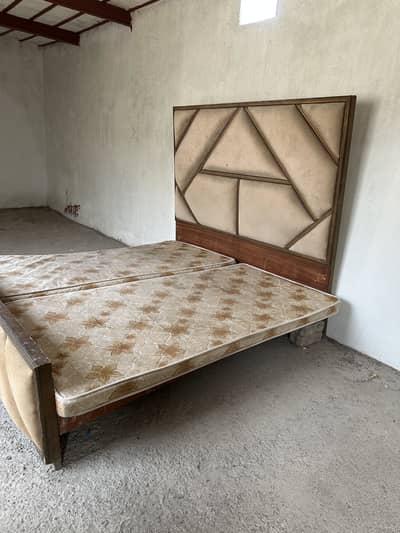 Double Wooden Brown Bed + 2 Single Mattresses | Best Offer 15,000