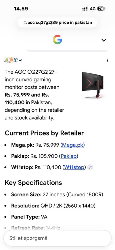 AOC CQ27G2 Frameless 27-Inch QHD Display Curved Gaming LED Monitor